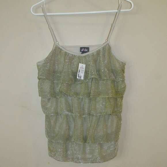 NWT Vintage Y2K Dots Gold Shimmer Layered Front Cami Tank Top sz L Fairy Flounce - Picture 1 of 3